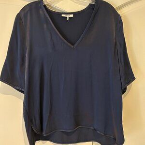 Ganni silky v-neck top, navy blue